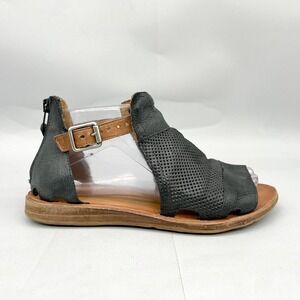 Miz Mooz Womens 38 7 Wide Fiona Gladiator Sandals Black Perforated Leather Boho